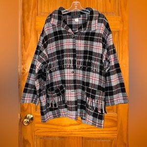 Vintage 90s Willow Ridge Plaid Fringe Button Up Jacket Black Gray Red Size XL